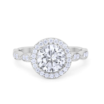 Vintage Style Engagement Ring Simulated Cubic Zirconia 925 Sterling Silver